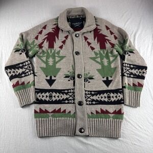 American Stitch Cardigan Mens M Beige Holiday Aztec Sweatshirt Button Up Sweater